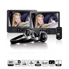 9 inch DVD dubbel scherm met beugels en hoofdtelefoon Zwart