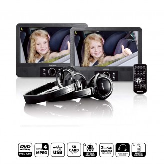 9 inch DVD dubbel scherm met beugels en hoofdtelefoon Zwart