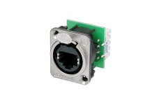 Op paneel gemonteerde contactdoos met IDC-ponsklemmen, metalen flens van D-formaat met vergrendeling, max. paneeldikte 4 mm, inclusief montageschroeven