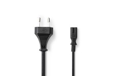 Stroomkabel | Euro Male | IEC-320-C7 | Recht | Recht | Vernikkeld | 3.00 m | Plat | PVC | Zwart | Doos