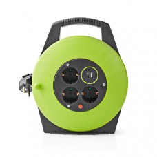 Stroomhaspel | Randaarde stekker | 10.0 m | 3000 W | 16 A | Soort aarding: Zijcontacten | 230 V AC 50/60 Hz | Hoek van stopcontact: 90 Â° | H05VV-F 3G 1,5 mmÂ² | Zekering: Ja | Groen / Zwart