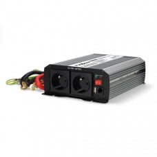 Omvormer Gemodificeerde Sinusgolf | Ingangsvoltage: 12 V DC | Apparaat stroomoutput: Type E (CEE 7/5) / USB-A | 230 V AC 50 Hz | 1000 W | Piekvermogen: 2000 W | Screw Terminal | Zilver