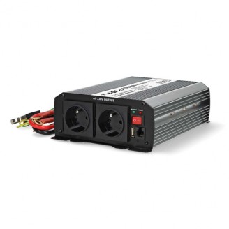 Inverter Gemodificeerde Sinusgolf | Ingangsvoltage: 24 V DC | Apparaat stroomoutput: Type E (CEE 7/5) / USB-A | 230 V AC 50 Hz | 1000 W | Piekvermogen: 2000 W | Screw Terminal | Zilver