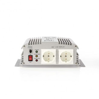 Omvormer Gemodificeerde Sinusgolf | Ingangsvoltage: 24 V DC | Apparaat stroomoutput: Type F (CEE 7/3) | 230 V AC 50 Hz | 1000 W | Piekvermogen: 2400 W | Accuklemmen | Zilver