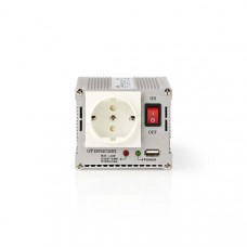 Omvormer Gemodificeerde Sinusgolf | Ingangsvoltage: 12 V DC | Apparaat stroomoutput: Type F (CEE 7/3) / USB-A | 230 V AC 50 Hz | 300 W | Piekvermogen: 600 W | Accuklemmen + Aansteker | Zilver