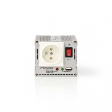 Omvormer Gemodificeerde Sinusgolf | Ingangsvoltage: 24 V DC | Apparaat stroomoutput: Type E (CEE 7/5) / USB-A | 230 V AC 50 Hz | 300 W | Piekvermogen: 600 W | Accuklemmen + Aansteker | Zilver