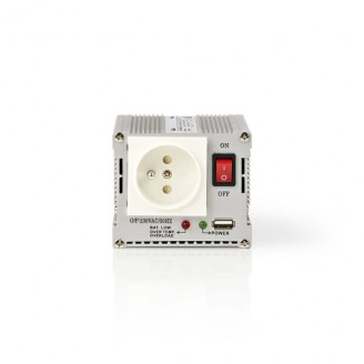 Omvormer Gemodificeerde Sinusgolf | Ingangsvoltage: 24 V DC | Apparaat stroomoutput: Type E (CEE 7/5) / USB-A | 230 V AC 50 Hz | 300 W | Piekvermogen: 600 W | Accuklemmen + Aansteker | Zilver