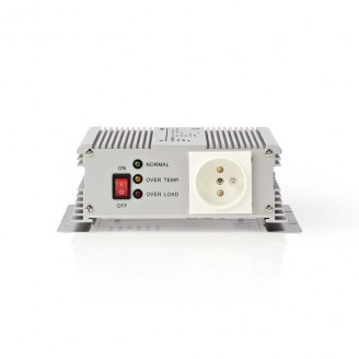 Inverter Gemodificeerde Sinusgolf | Ingangsvoltage: 24 V DC | Apparaat stroomoutput: Type E (CEE 7/5) | 230 V AC 50 Hz | 600 W | Piekvermogen: 1500 W | Accuklemmen | Zilver