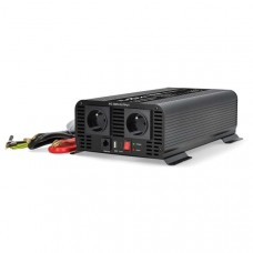 Inverter Pure Sinusgolf | Ingangsvoltage: 24 V DC | Apparaat stroomoutput: Type E (CEE 7/5) / USB-A / USB-CT | 230 V AC 50 Hz | 1000 W | Piekvermogen: 2000 W | Screw Terminal | Zuivere Sinusgolf | Zekering | Zwart