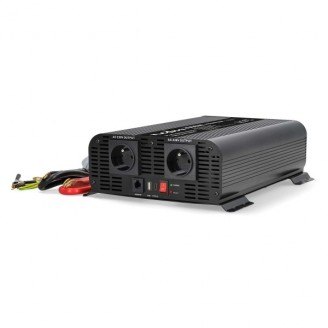 Omvormer Pure Sinusgolf | Ingangsvoltage: 12 V DC | Apparaat stroomoutput: Type E (CEE 7/5) / USB-A / USB-CT | 230 V AC 50 Hz | 2000 W | Piekvermogen: 4000 W | Screw Terminal | Zuivere Sinusgolf | Zekering | Zwart