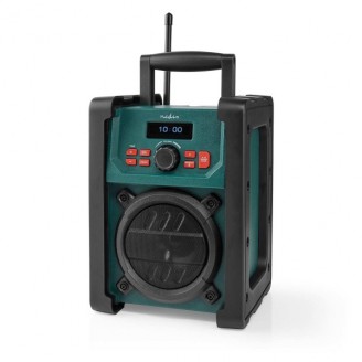 DAB+ Radio | Bouwradio | DAB+ / FM | 2.2 " | Zwart-Wit Scherm | Batterij Gevoed / Netvoeding | Digitaal | 15 W | Bluetooth | Wekker | Slaaptimer | IP65 | Handgreep | Groen / Zwart