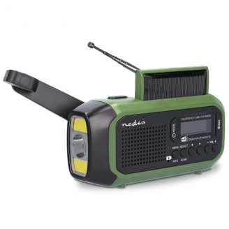 Noodradio | Draagbaar Model | DAB+ / FM | Batterij Gevoed / Handslinger / Solar Powered / USB Gevoed | Wekker | Groen / Zwart