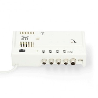 CATV-Versterker | Versterking: 20 dB | 47 - 862 MHz | Outputs: 4 | Versterkingsregelaar | Wit