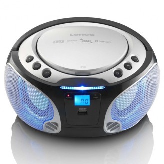 SCD-550SI Draagbare FM-radio CD/MP3/USB/Bluetooth-speler met LED-verlichting Zilver
