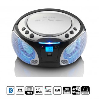 Draagbare FM-radio CD/MP3/USB/Bluetooth-speler met LED-verlichting Zilver
