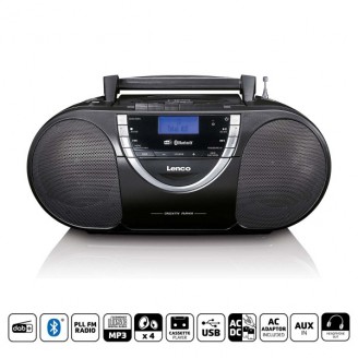 Draagbare DAB+ en FM-radio met CD-cassette en Bluetooth Zwart