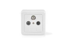 Wandcontactdoos voor Antenne | 1x F-Connector Female / 1x IEC-Connector Female / 1x IEC-Connector Male | 75 Ohm | Return path | Wit / Zilver