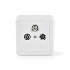 Wandcontactdoos voor Antenne | 1x F-Connector Female / 1x IEC-Connector Female / 1x IEC-Connector Male | 75 Ohm | Return path | Wit / Zilver