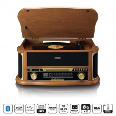Houten retro platenspeler met Bluetooth AM/FM-radio USB-codering CD-speler cassettespeler en ingebouwde luidsprekers