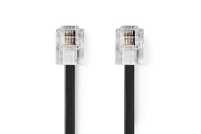 Telecomkabel | RJ11 Male | RJ11 Male | 10.0 m | Kabel design: Plat | Goud Verguld | Kabeltype: RJ11 | Zwart | Label