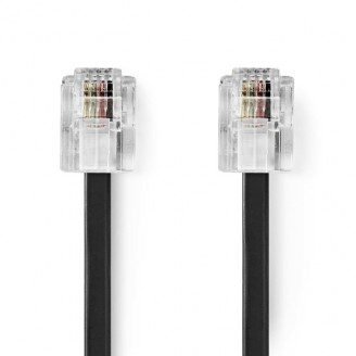 Telecomkabel | RJ11 Male | RJ11 Male | 2.00 m | Kabel design: Plat | Goud Verguld | Kabeltype: RJ11 | Zwart | Label