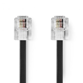 Telecomkabel | RJ11 Male | RJ11 Male | 2.00 m | Kabel design: Plat | Connectorplating: Goud Verguld | Kabeltype: RJ11 | Zwart