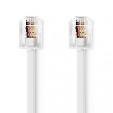 Telecomkabel | RJ11 Male | RJ11 Male | 10.0 m | Kabel design: Plat | Goud Verguld | Kabeltype: RJ11 | Wit | Label