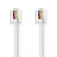 Telecomkabel | RJ11 Male | RJ11 Male | 2.00 m | Kabel design: Plat | Goud Verguld | Kabeltype: RJ11 | Wit | Label