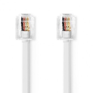 Telecomkabel | RJ11 Male | RJ11 Male | 2.00 m | Kabel design: Plat | Goud Verguld | Kabeltype: RJ11 | Wit | Label