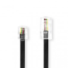 Telecomverlengkabel | RJ11 Male | RJ45 Male | 5.00 m | Kabel design: Plat | Connectorplating: Goud Verguld | Kabeltype: RJ11 | Zwart | Label