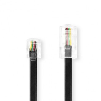 Telecomverlengkabel | RJ11 Male | RJ45 Male | 5.00 m | Kabel design: Plat | Connectorplating: Goud Verguld | Kabeltype: RJ11 | Zwart | Label