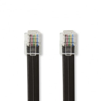 Telecomkabel | RJ12 Male | RJ12 Male | 1.00 m | Kabel design: Plat | Kabeltype: RJ12 | Zwart | Label