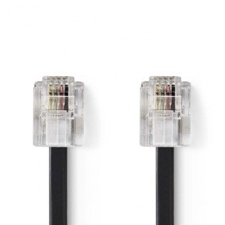 Telecomkabel | RJ11 Male | RJ11 Male | 10.0 m | Kabel design: Plat | Connectorplating: Goud Verguld | Kabeltype: RJ11 | Zwart