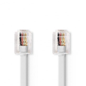 Telecomkabel | RJ11 Male | RJ11 Male | 10.0 m | Kabel design: Plat | Goud Verguld | Kabeltype: RJ11 | Wit | Envelop
