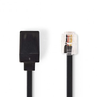 Telecomverlengkabel | RJ11 Male | RJ11 Female | 10.0 m | Kabel design: Plat | Kabeltype: RJ11 | Zwart | Envelop