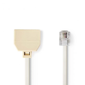 Telecomverlengkabel | RJ11 Male | 2x RJ11 (4/6) Female | 2.00 m | Kabel design: Plat | Kabeltype: RJ11 | Ivoor | Envelop
