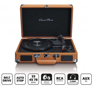 Koffer platenspeler met 2 ingebouwde speakers Bruin