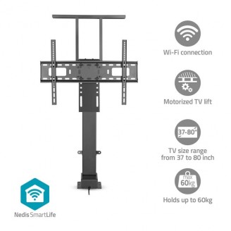 SmartLife Motorized TV Lift | 37 - 80 " | Maximum supported screen weight: 60 kg | Built-in Cabinet Design | Lift range: 79 - 184 cm | Remote controlled | ABS / Steel | Black