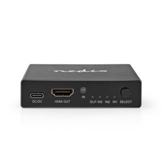 HDMI-Switch | 3 poort(en) | 3x HDMI Input | HDMI Output | 8K@60Hz | 45 Gbps | Afstandbestuurbaar | Aluminium | Antraciet