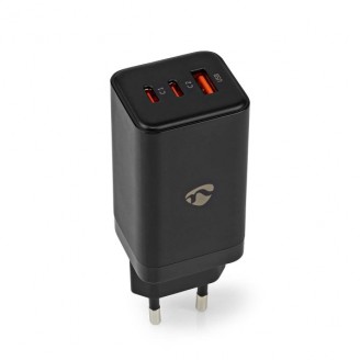 Oplader | 65 W | GaN | Snellaad functie | 3.0 / 3.25 A | Outputs: 3 | USB-A / 2x USB-CT | Automatische Voltage Selectie