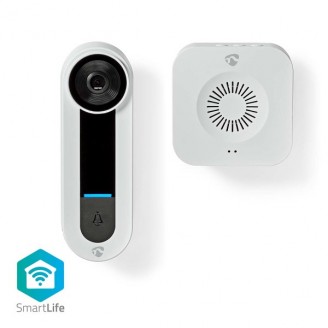SmartLife Videodeurbel | Wi-Fi | Netvoeding | 1536x1536 | Cloud Opslag (optioneel) / microSD (niet inbegrepen) / Onvif | IP65 | Met bewegingssensor | Wit