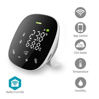 SmartLife Luchtkwaliteitsmonitor | Wi-Fi | Inclusief display | Koolstofdioxide (CO2) / Temperatuur / Vochtigheid | AndroidT / IOS | Wit / Zwart