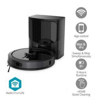SmartLife Robotstofzuiger | Laser navigatie | Wi-Fi | Capaciteit opvangreservoir: 0.6 l | Automatisch opladen | Maximale gebruiksduur: 3 uur | Zwart | AndroidT / IOS