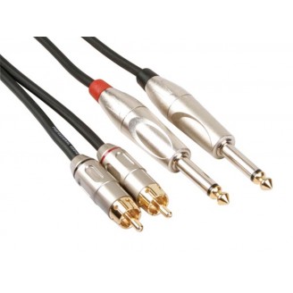 RCA-JACK KABEL - 2 x RCA MANNELIJK naar JACK 6.35 mm - MONO - 5 m