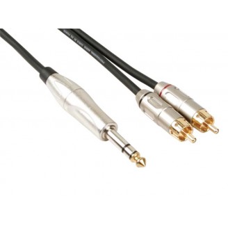 RCA-JACK KABEL - 2 x RCA MANNELIJK naar JACK 6.35 mm - STEREO - 6 m