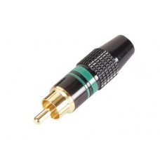 MANNELIJKE RCA PLUG - VERGULDE STEKKER - ZWARTE BEHUIZING - GROENE RING