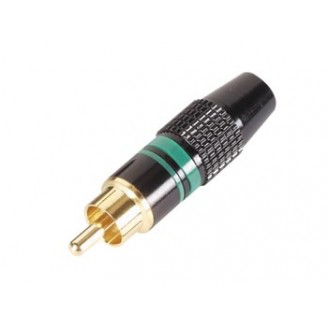 MANNELIJKE RCA PLUG - VERGULDE STEKKER - ZWARTE BEHUIZING - GROENE RING