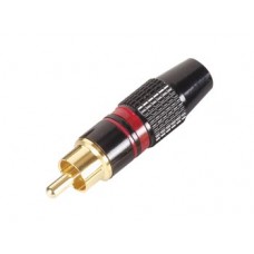 MANNELIJKE RCA PLUG - VERGULDE STEKKER - ZWARTE BEHUIZING - RODE RING