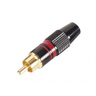 MANNELIJKE RCA PLUG - VERGULDE STEKKER - ZWARTE BEHUIZING - RODE RING