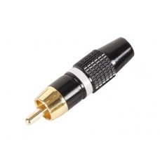 MANNELIJKE RCA PLUG - VERGULDE STEKKER - ZWARTE BEHUIZING - WITTE RING